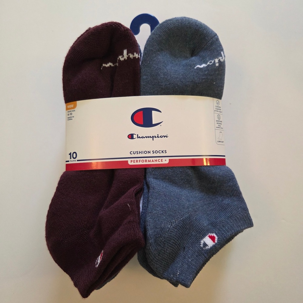 Champion Kids Performance+ Low Cut Cushion Socks 10 Pair Pack Size 4-10 Blue